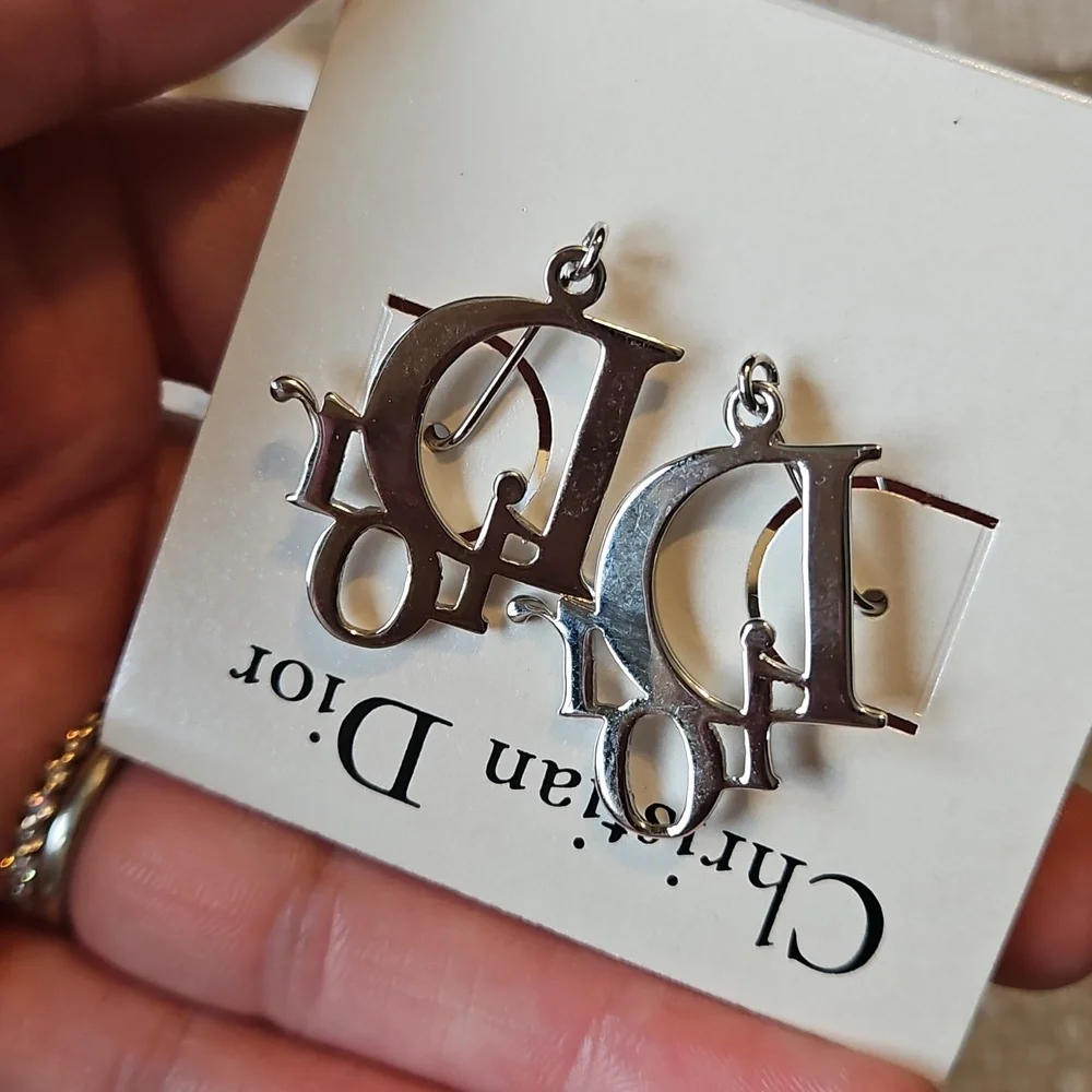 Dior Silver Trotter Logo Drop Earrings W/CoA + Packaging - Picture 3 of 4